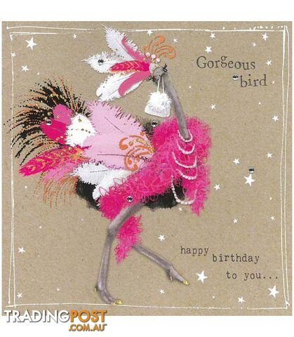Fancy Pants Greeting Card with Gems â Gorgeous Bird, Happy Birthday