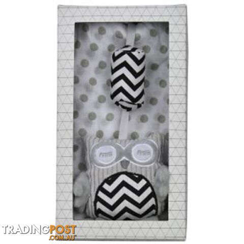 ES Kids - Grey Muslin and Owl Pram Toy 2Pcs Gift Set