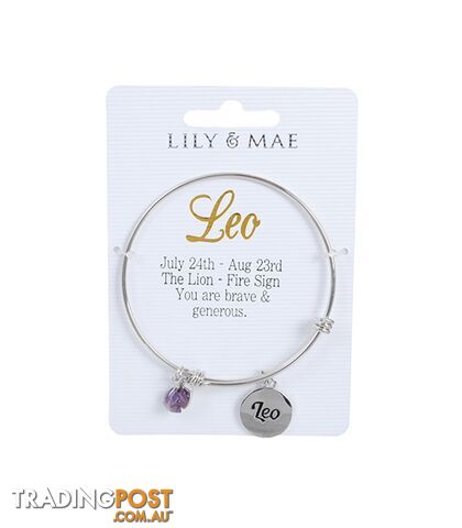 Personalised Bangle with Silver Charm â Leo