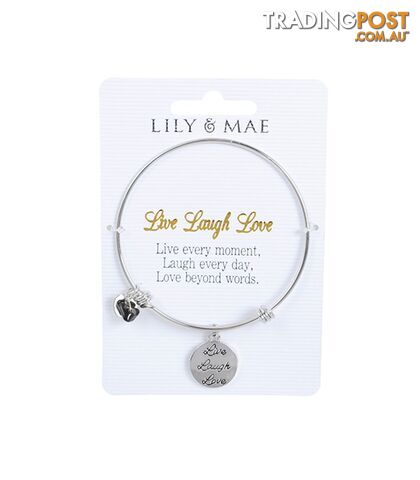 Personalised Bangle with Silver Charm â Live Laugh Love