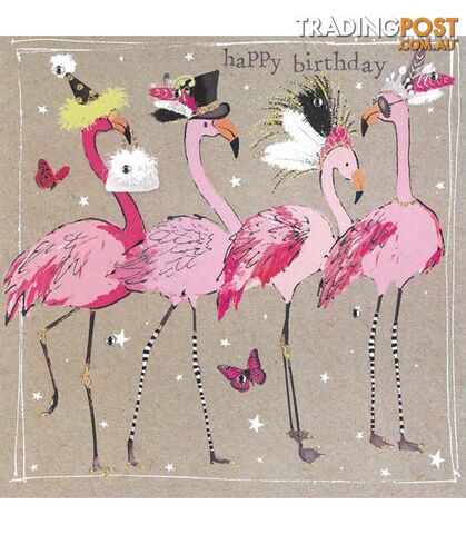Fancy Pants Greeting Card with Gems â Happy Birthday â Flamingos