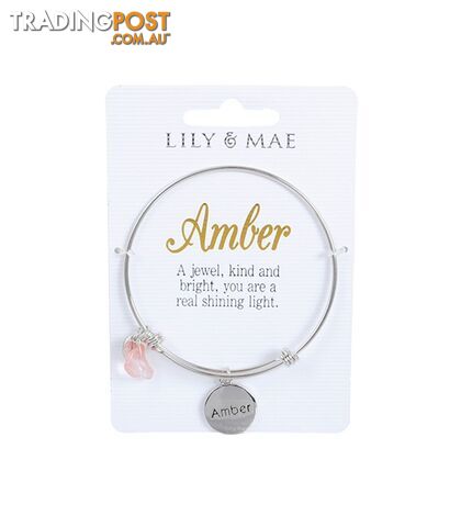 Personalised Bangle with Silver Charm â Amber