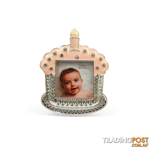 Dakota â Silver Plated First Birthday Cupcake Photo Frame Pink