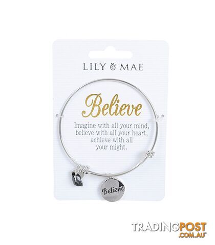 Personalised Bangle with Silver Charm â Believe