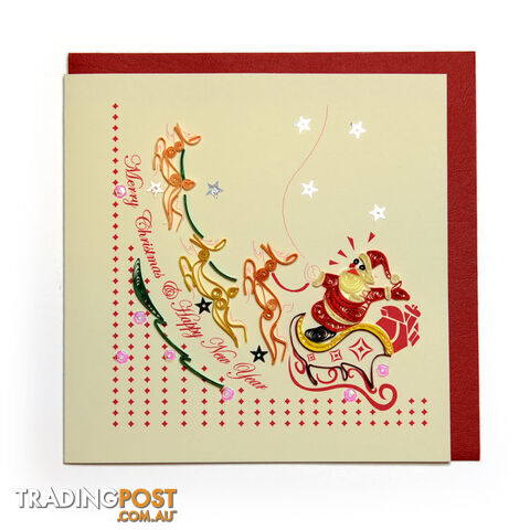 Christmas Quilling Handcrafted Card Santa and Reindeer