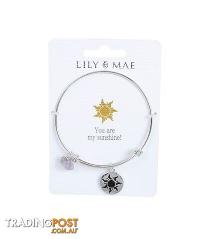 Personalised Bangle with Silver Charm â Sunshine Motif