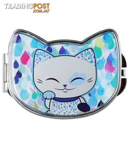 Mani The Lucky Cat Compact Mirror â Sliver and Blue (Cat 025)