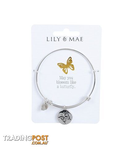 Personalised Bangle with Silver Charm â Butterfly Motif