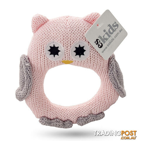 ES Kids - Pink Knitted Owl Ring Rattle