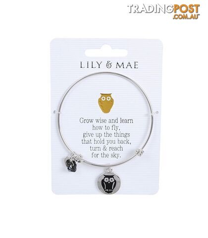 Personalised Bangle with Silver Charm â Owl Motif