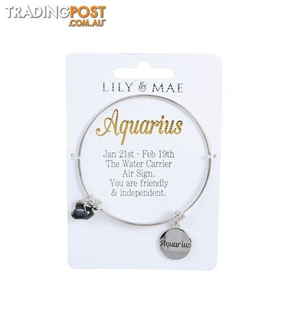 Personalised Bangle with Silver Charm â Aquarius