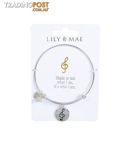 Personalised Bangle with Silver Charm â Music Motif