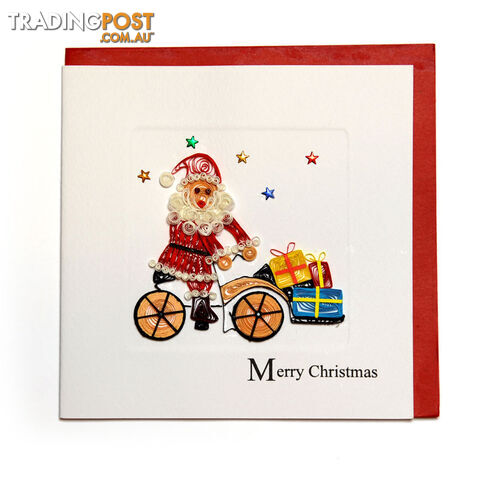 Christmas Quilling Handcrafted Card Santa Cycling Bicycle
