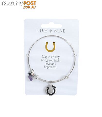 Personalised Bangle with Silver Charm â Horseshoe Motif
