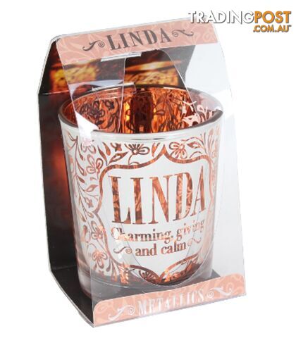 Metallics Personalised Candle Pot with Name Meaning â Linda