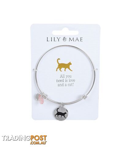 Personalised Bangle with Silver Charm â Cat Motif