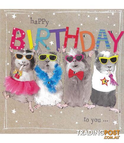 Birthday Card - 4 Birthday Party Mouses with - Happy Birthday to You