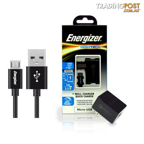 Energizer HighTech Micro-USB 2 Port USB 2.4A Wall Charger- Black