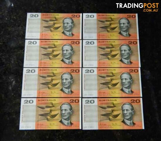 Australian Bank Notes $20 AUNC Consecutive