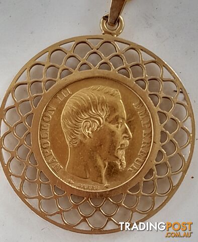 1855 Napoleon III Gold 20 Franc Coin Necklace