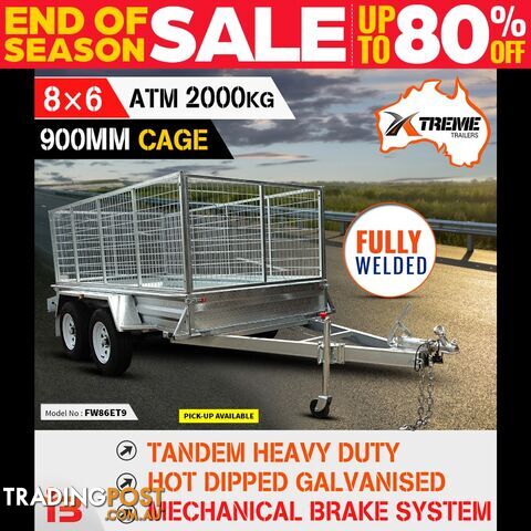 New XTREME 8x6 Tandem Box Trailer 900MM Cage Fully Welded