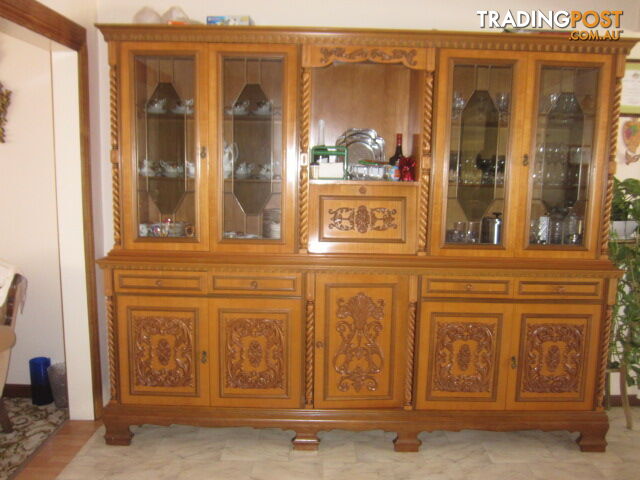 DINING ROOM TABLE CHAIRS AND 2 LARGE CABINETS 