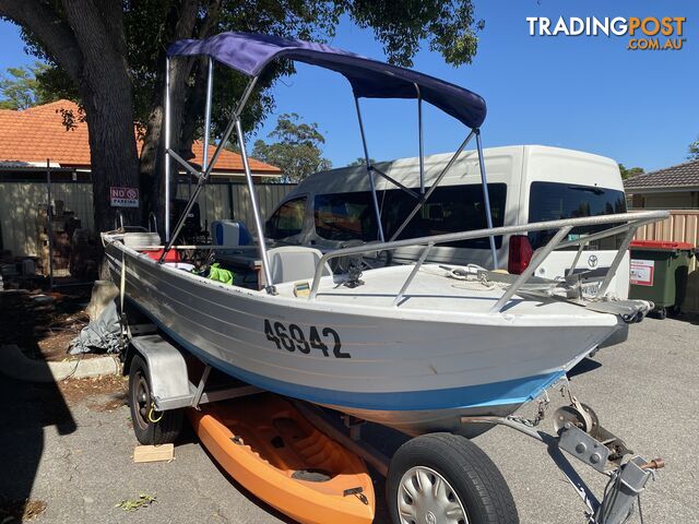 14 ft-4.2m ALUM. FISHING BOAT; 30 hp OUTBOARD &amp; TRAILER + EXTRAS.