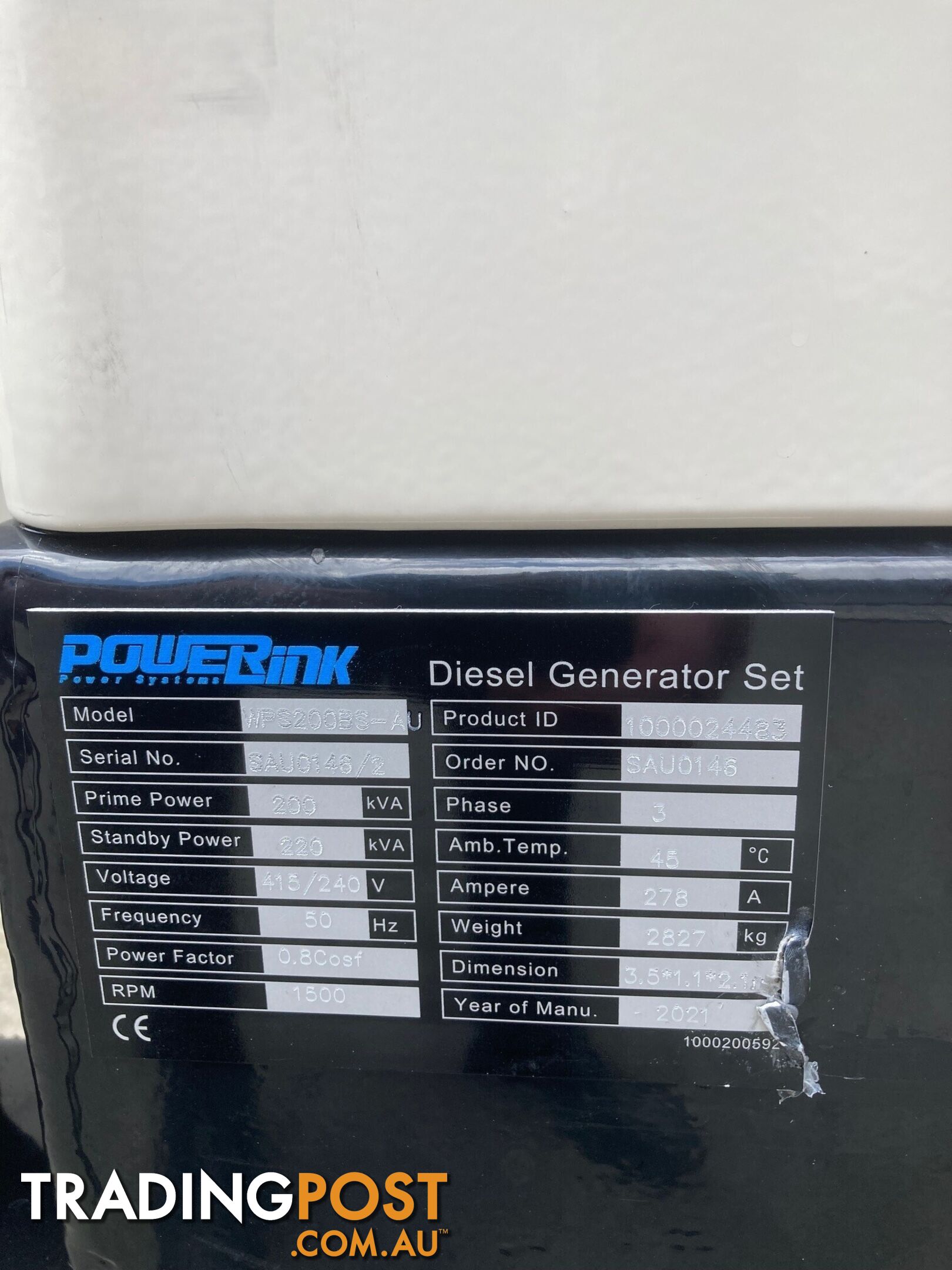 NEW 220kVA standby 3PH Powerlink enclosed generator model WPS200BS-AU