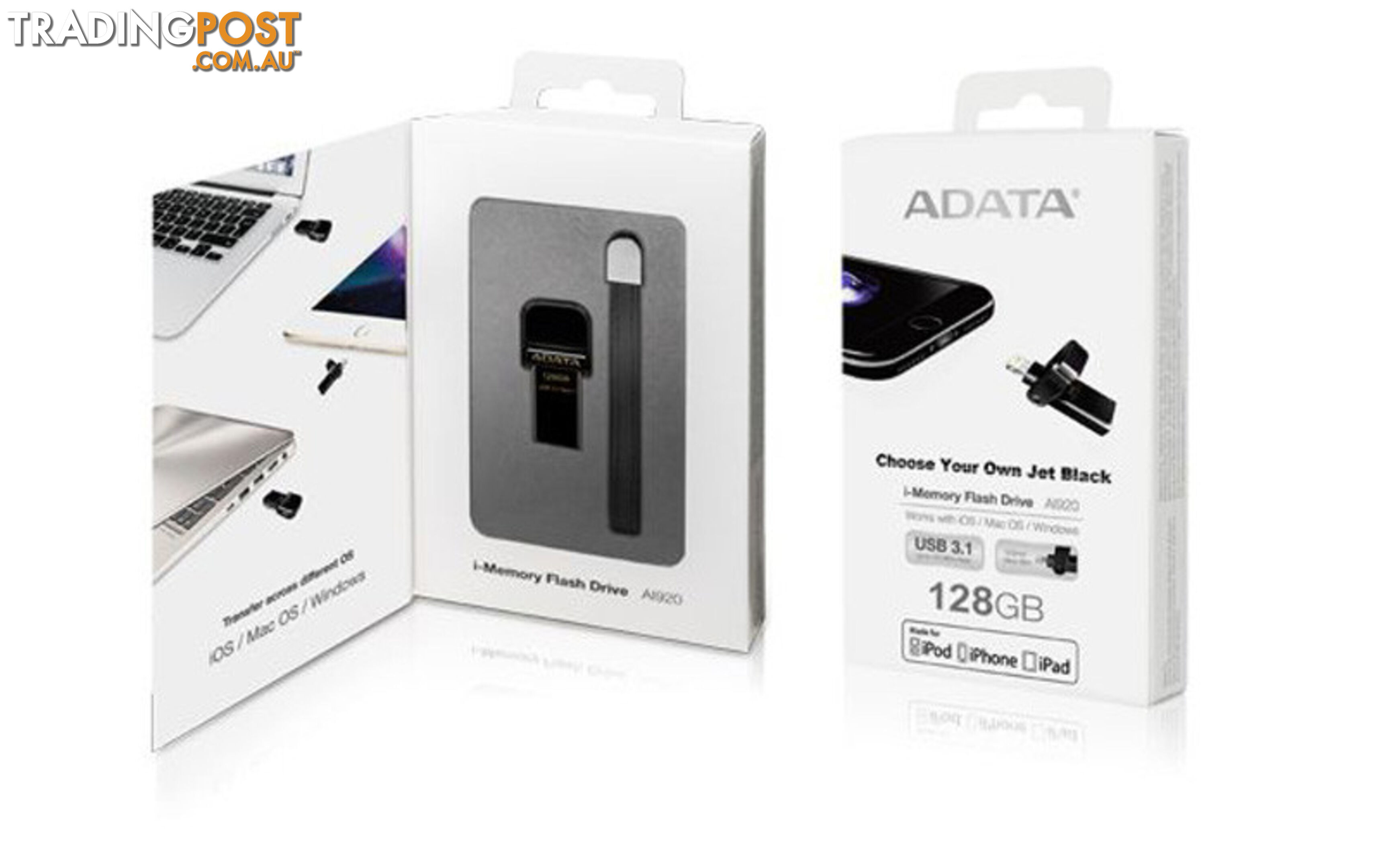 64GB ADATA AI920 JET BLACK APPLE LIGHTNING OTG Flash Drive - AAI920-64G-CBK