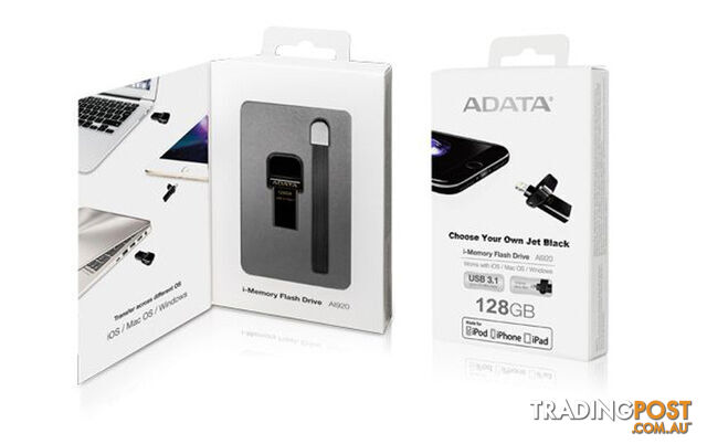 64GB ADATA AI920 JET BLACK APPLE LIGHTNING OTG Flash Drive - AAI920-64G-CBK