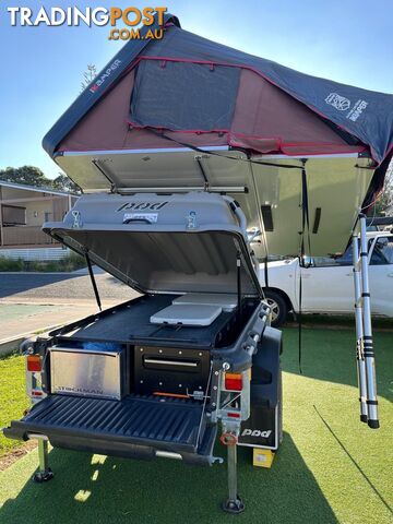 iKamper hardback roof top tent with All Roada pod trailer