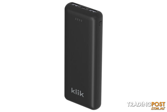 Klik KPB200BK 20000mAh Dual Port Power Bank Charger - Black - Klik - 9332902020192 - KPB200BK