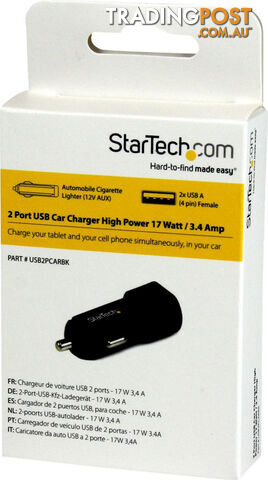 StarTech USB2PCARBK Dual Port USB Car Charger 17W / 3.4A - StarTech - 065030856256 - USB2PCARBK - photo 2 of 2