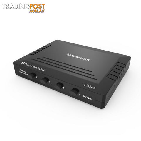 Simplecom CM340 Mechanical 4 Way Manual Push Button HDMI Switch Box 4 Port 4K UHD HDCP - Simplecom - 9350414001072 - CM340