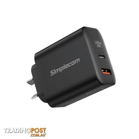 Simplecom CU265 Dual Port PD 65W GaN Fast Wall Charger USB-C+ USB-A For Phone Laptop - Simplecom - 9350414002741 - CU265