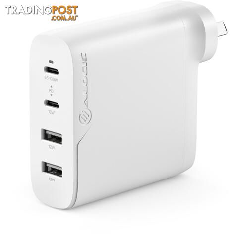 Alogic WCG4X100-ANZ Rapid Power 4 Port 100w Compact Wall Charger USB-C + USB A with USB+C Charging Cable - Alogic - 9350784022561 - WCG4X100-ANZ