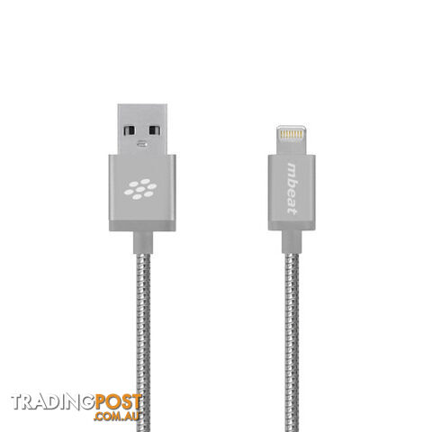 mBeat MB-ICA-SLV ToughLink MFi Metal Coiled Lightning Cable Silver 1.2m - mBeat - 9346396001735 - MB-ICA-SLV