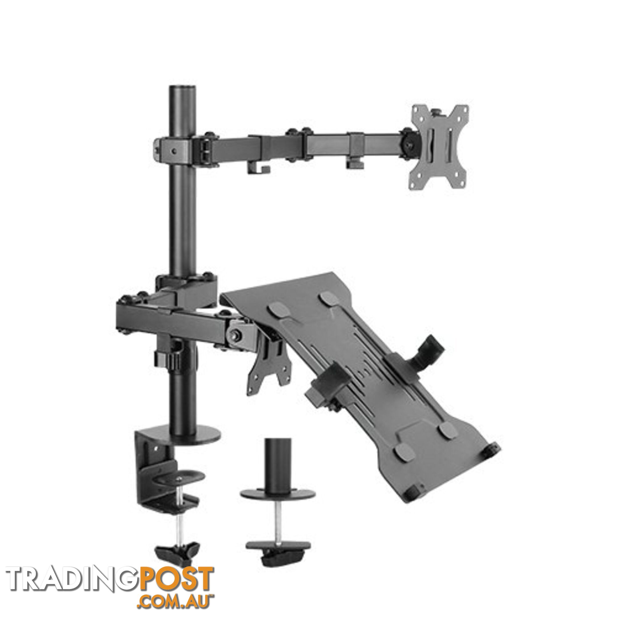 Brateck LDT12-C1M2KN Economical Double Joint Articulating Steel Monitor Arm with Laptop Holder Fit Most 13"-32" Monitors, up to 8kg/Screen - Brateck - 6956745160162 - LDT12-C1M2KN