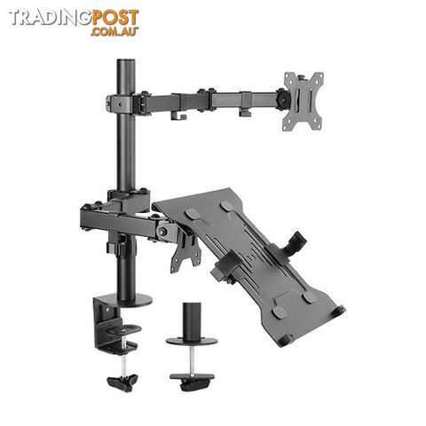 Brateck LDT12-C1M2KN Economical Double Joint Articulating Steel Monitor Arm with Laptop Holder Fit Most 13"-32" Monitors, up to 8kg/Screen - Brateck - 6956745160162 - LDT12-C1M2KN