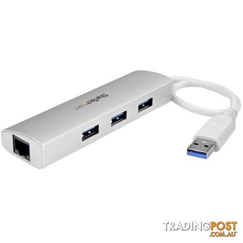 StarTech ST3300G3UA 3 Port Portable USB 3.0 Hub plus GbE - StarTech -...