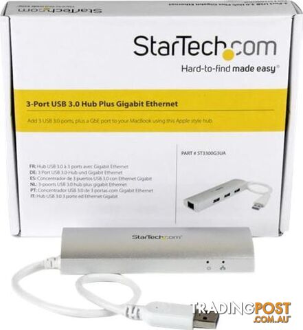 StarTech ST3300G3UA 3 Port Portable USB 3.0 Hub plus GbE - StarTech - 065030862554 - ST3300G3UA - photo 2 of 2