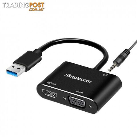 Simplecom DA316A USB to HDMI + VGA Video Card Adapter with 3.5mm Audio -...