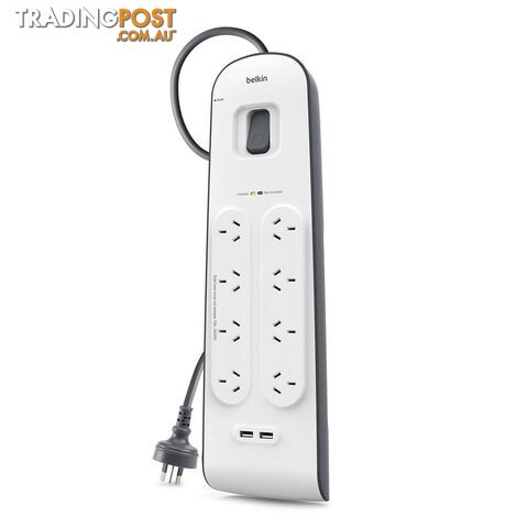 Belkin BSV804AU2M 8 Outlet with 2M Cord with 2 USB Ports - Belkin - 745883651054 - BSV804AU2M
