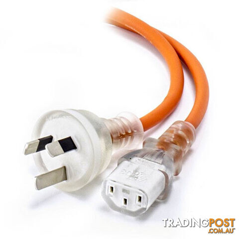 Alogic MF-AUS3PC13RT-02-MC 2m Medical Power Cable Aus 3 Pin Mains Plug (Male) to Right Angle IEC C13 (Female) Orange - Alogic - 9350784007872 - MF-AUS3PC13RT-02-MC