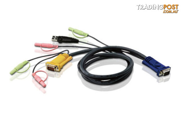 Aten 2L-5302U 1.8m 3in1 VGA + 3.5mm Stereo Audio + Mic, USB KVM Cable HDB-15M to SPHD-15M & Audio Plugs - Aten - 4710423772403 - 2L-5302U