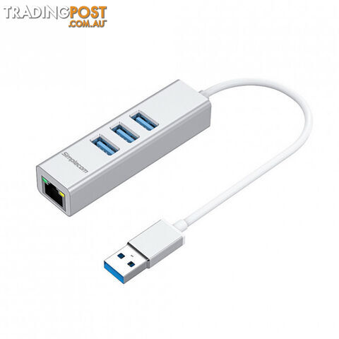 Simplecom CHN420-SILVER CHN420 Silver Aluminium 3 Port SuperSpeed USB HUB with...