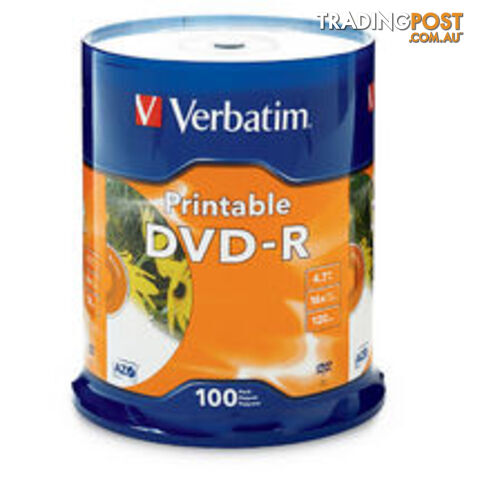 Verbatim 95153 DVD-R 4.7GB 16X White Inkjet Printable - 100pk Spindle - Verbatim - 023942951537 - 95153