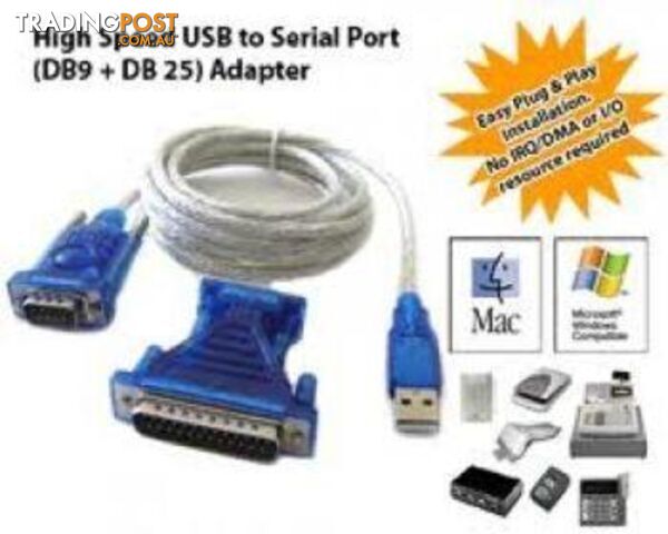 USB to Serial (RS232) AdapterUSB to 9pin M and 25pin M USB to RS232 - Generic - USB to RS232