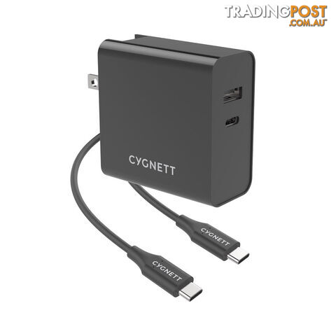 Cygnett CY3089POPLU 60W Dual Wall Charger + USB-C to USB-C Cable 1.5M + Travel Adapters - Black - Cygnett - 848116025254 - CY3089POPLU
