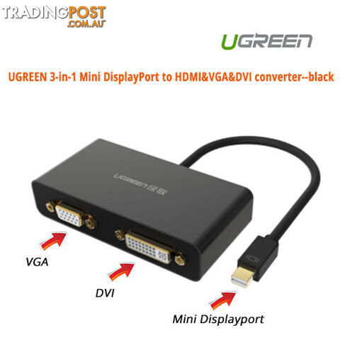 UGREEN ACBUGN10440 3-in-1 Mini DisplayPort to HDMI&VGA&DVI converter-black - Ugreen - 6957303814404 - ACBUGN10440 - photo 1 of 1